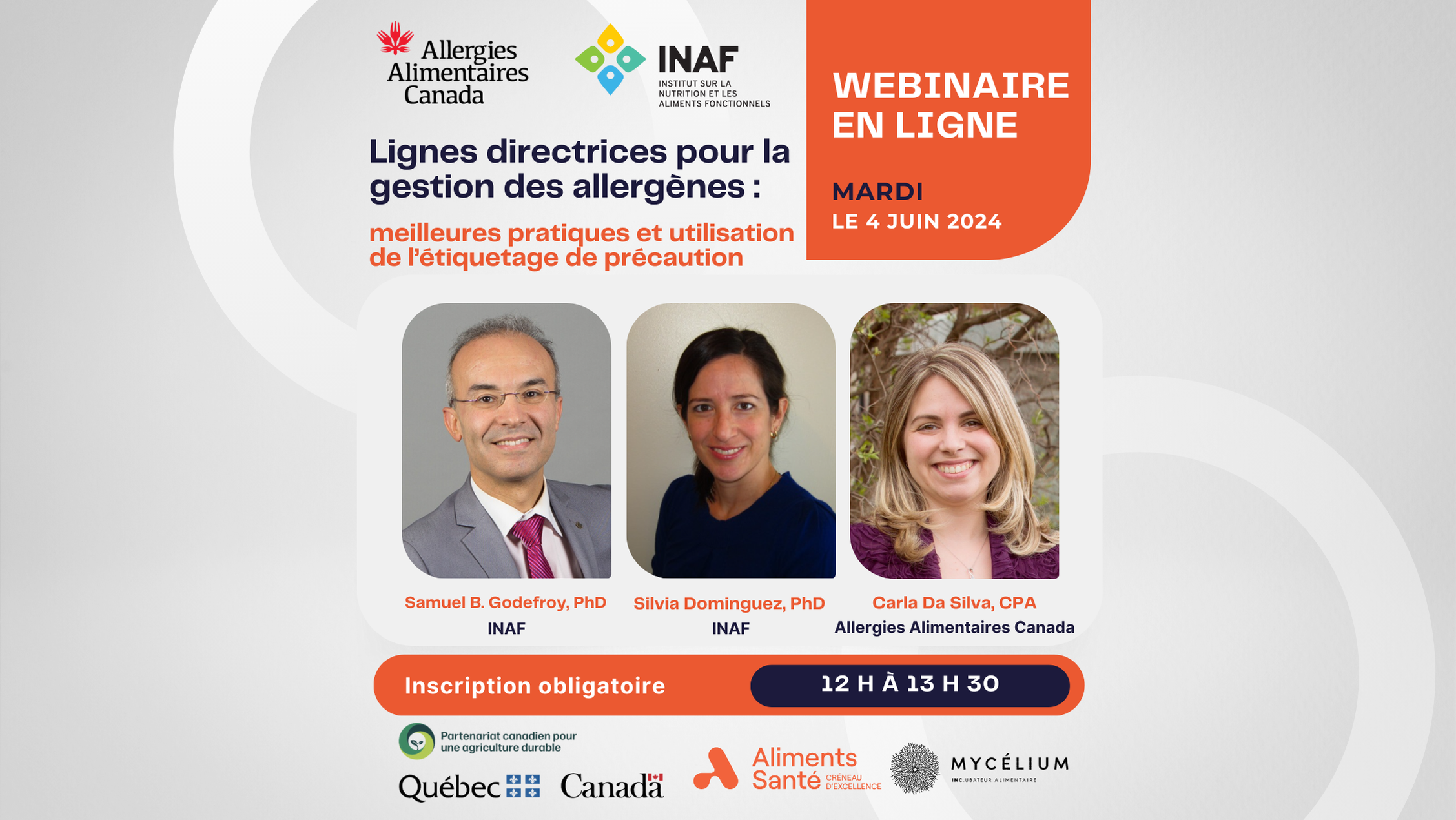 Activité : Webinaire sur la gestion des allergènes avec l’INAF et Allergie Alimentaire Canada